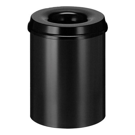 Selbstlöschender Papierkorb aus Stahlblech schwarz Selbstlöschender Papierkorb aus Stahlblech schwarz